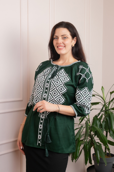 Bluza tip ie verde cu motiv geometric alb Eleonora [3]