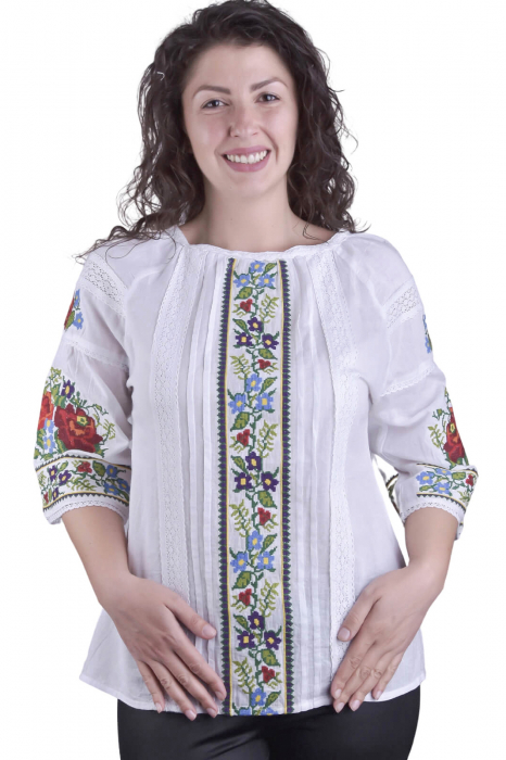 Bluza traditionala alba cu motiv floral multicolor Iustina [1]