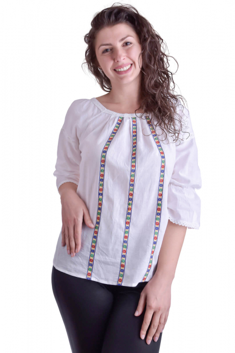 Bluza traditionala alba cu motiv geometric multicolor Anne [4]