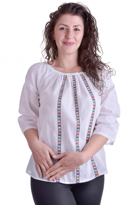 Bluza traditionala alba cu motiv geometric multicolor Anne [1]