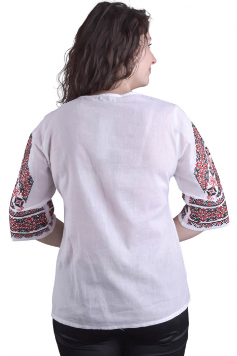 Bluza traditionala alba cu motiv geometric rosu Raisa 02 [3]
