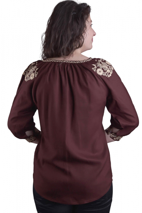 Bluza maro cu motiv floral auriu Iasmina 04 [3]