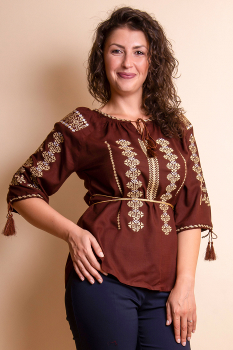 Bluza maro cu motiv geometric auriu Melissa 05 [5]
