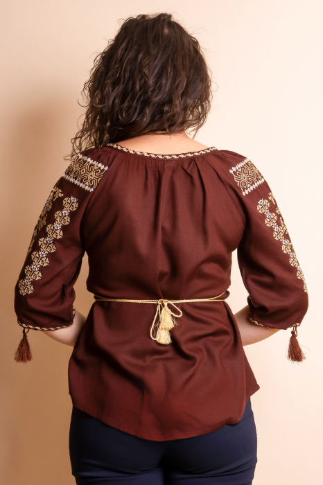 Bluza maro cu motiv geometric auriu Melissa 05 [3]