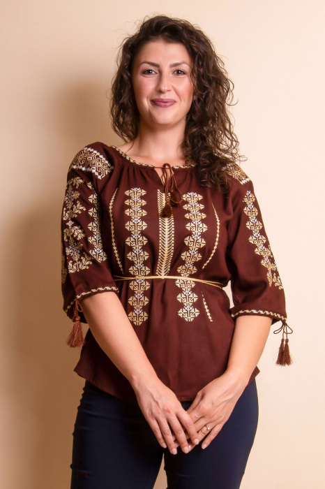 Bluza maro cu motiv geometric auriu Melissa 05 [4]