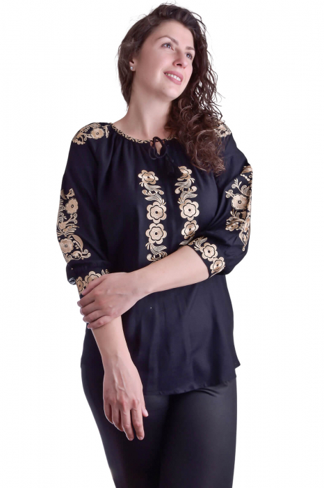 Bluza traditionala neagra cu motiv floral auriu Emanuela [4]