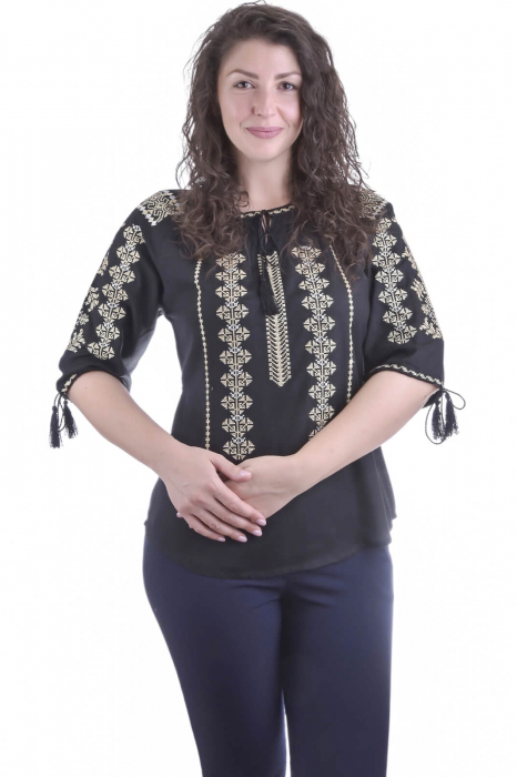 Bluza neagra cu motiv geometric auriu Melissa 06 [4]