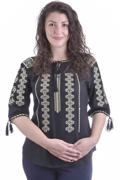 Bluza traditionala neagra cu motiv geometric crem Atena [1]