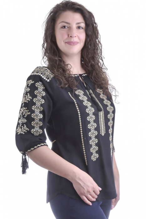 Bluza traditionala neagra cu motiv geometric crem Atena [2]