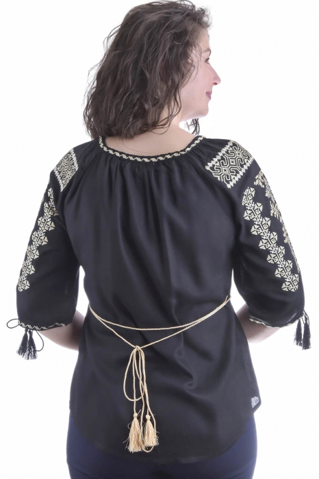 Bluza traditionala neagra cu motiv geometric crem Atena [3]