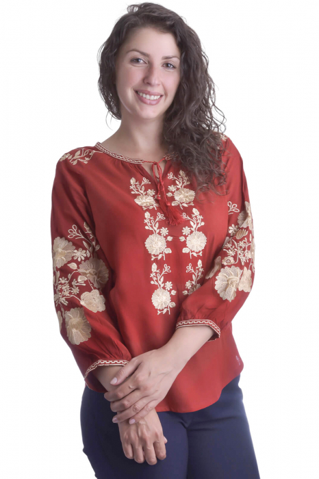 Bluza traditionala rosie cu motiv floral auriu Natasa [4]