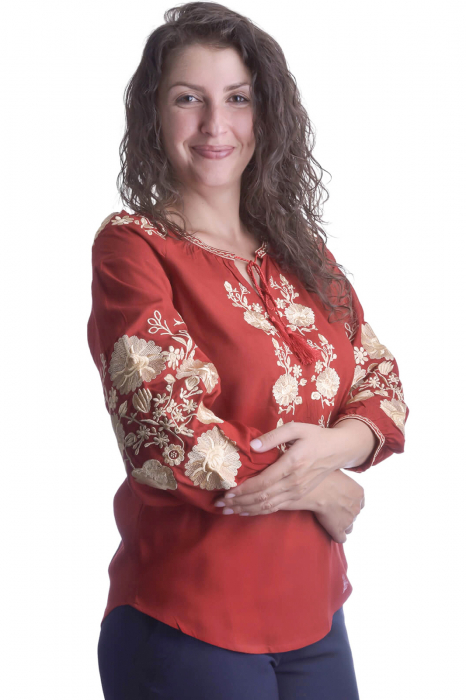 Bluza grena cu motiv floral auriu Natasa 01 [2]