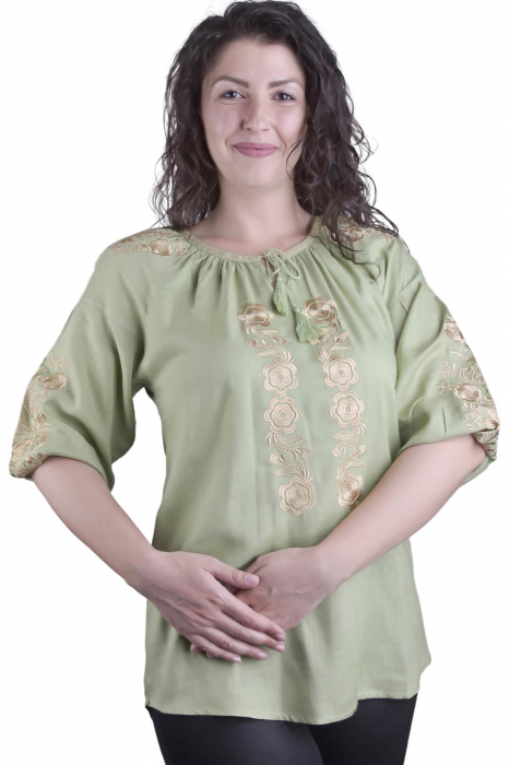 Bluza traditionala verde cu motiv floral auriu Iasmina [1]
