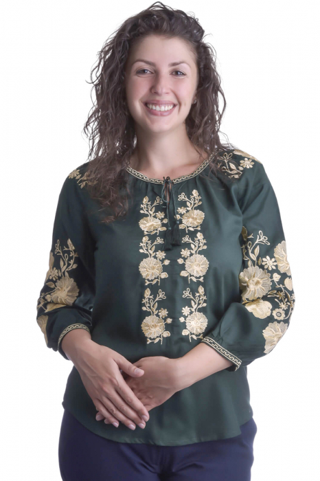 Bluza traditionala verde cu motiv floral auriu Irene [1]