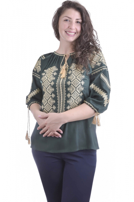 Bluza verde cu motiv geometric auriu Maia 01 [4]