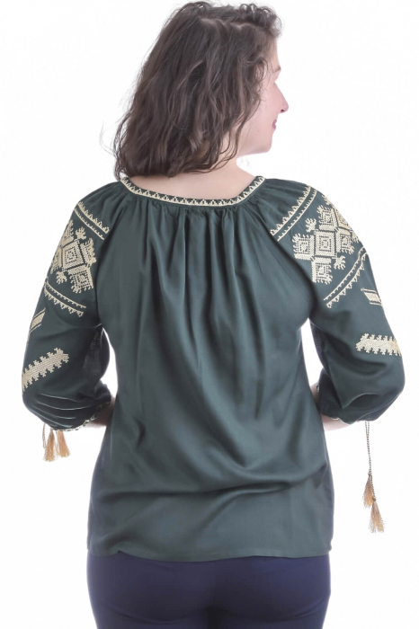 Bluza traditionala verde cu motiv geometric auriu Maia [3]