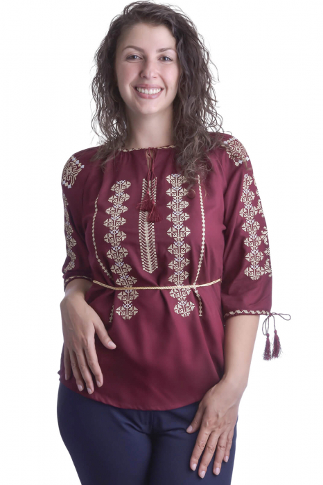 Bluza traditionala visinie cu motiv geometric auriu Noela [1]