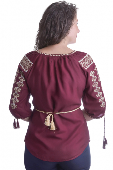 Bluza traditionala visinie cu motiv geometric auriu Noela [3]
