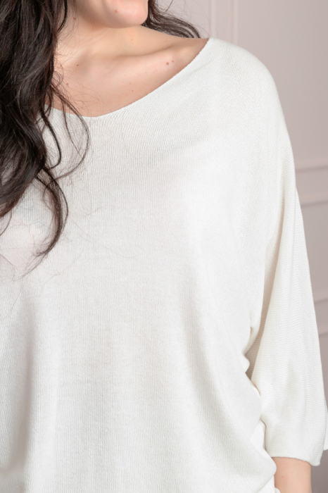 Bluza tricotata alba cu maneci liliac [2]