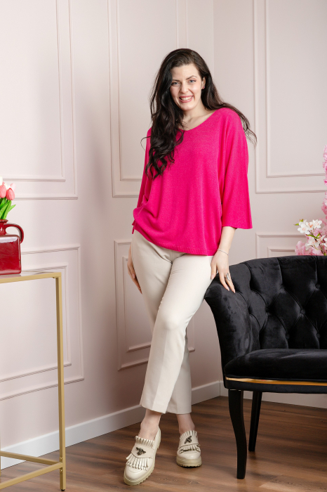 Bluza tricotata ciclam cu maneci liliac [4]