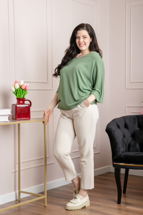 Bluza tricotata kaki cu maneci liliac [4]