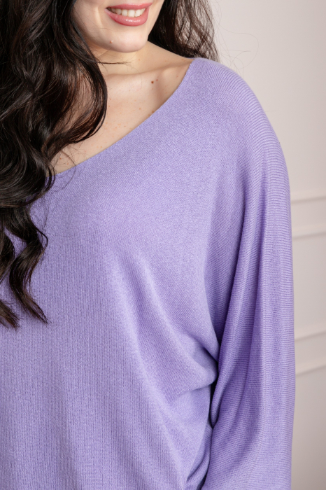 Bluza tricotata lila cu maneci liliac [2]