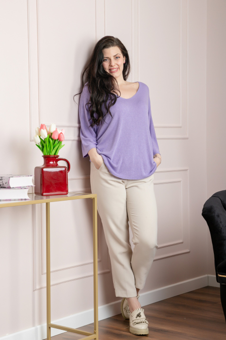 Bluza tricotata lila cu maneci liliac [4]