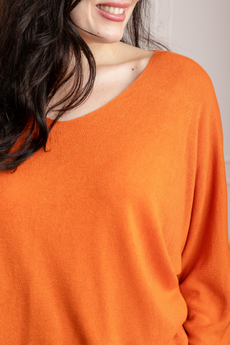 Bluza tricotata orange cu maneci liliac [2]