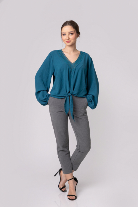 Bluza turcoaz cu nod in talie [4]