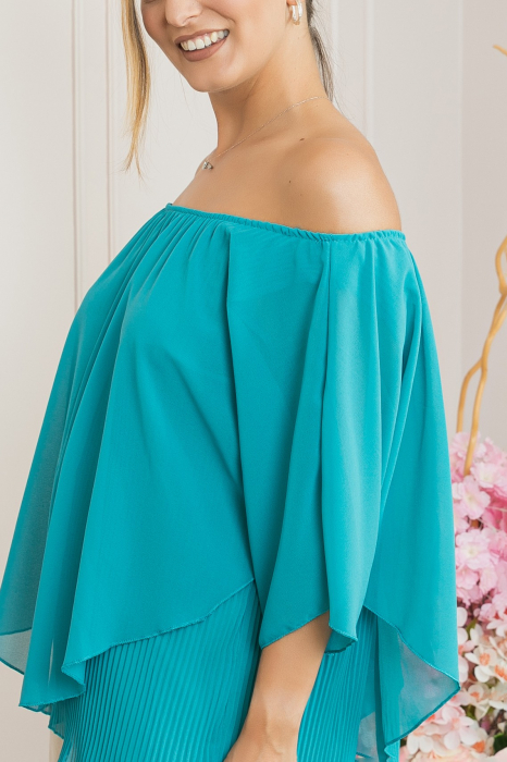 Bluza turcoaz deschis din voal cu maiou plisat [2]