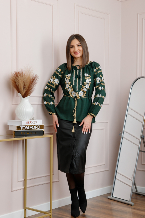 Bluza verde cu motiv floral alb Nina 03 [4]