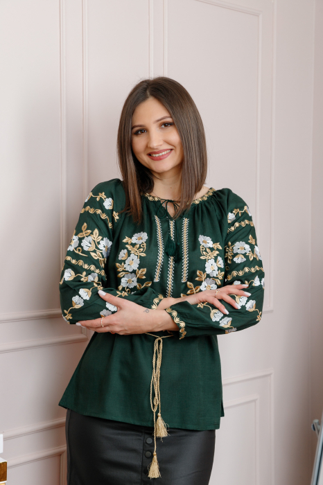 Bluza verde cu motiv floral alb Nina 03 [3]