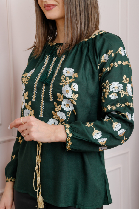 Bluza verde cu motiv floral alb Nina 03 [2]