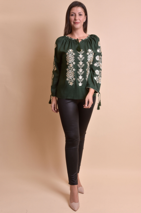 Bluza verde cu motiv floral auriu Andrada 03 [6]