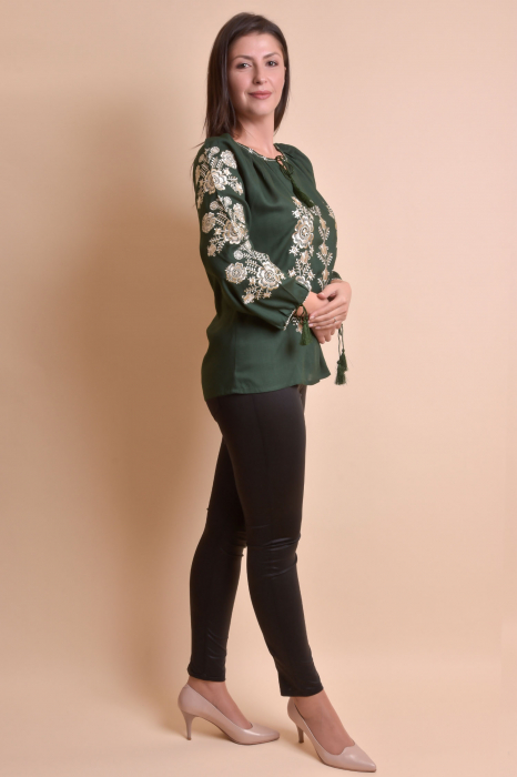 Bluza verde cu motiv floral auriu Andrada 03 [7]