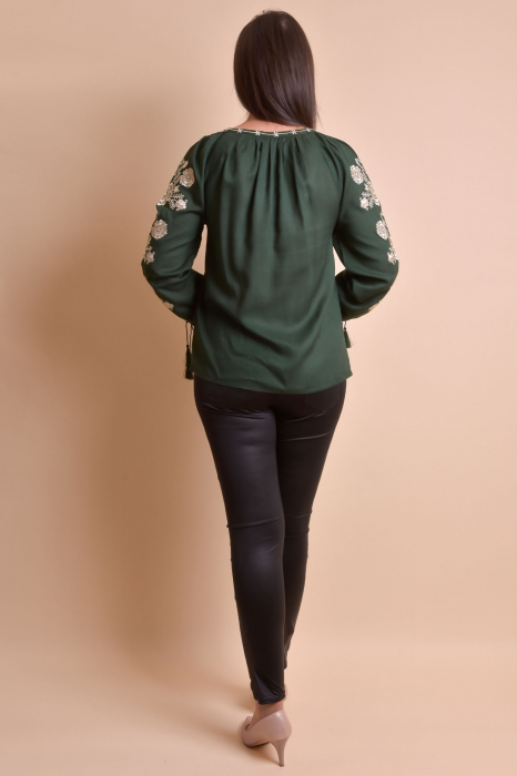 Bluza verde cu motiv floral auriu Andrada 03 [8]