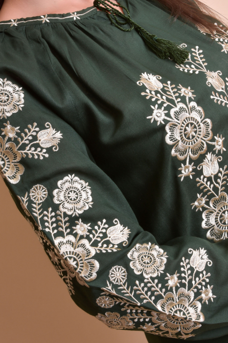 Bluza verde cu motiv floral auriu Andrada 03 [2]