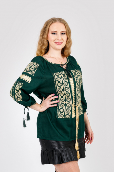 Bluza verde cu motiv floral auriu Doris 02