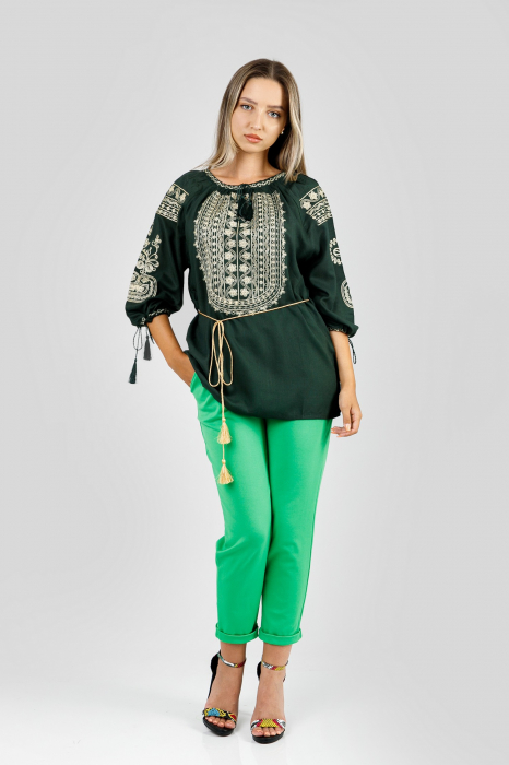 Bluza verde cu motiv floral auriu Irene 01 [4]