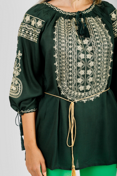 Bluza verde cu motiv floral auriu Irene 01 [2]