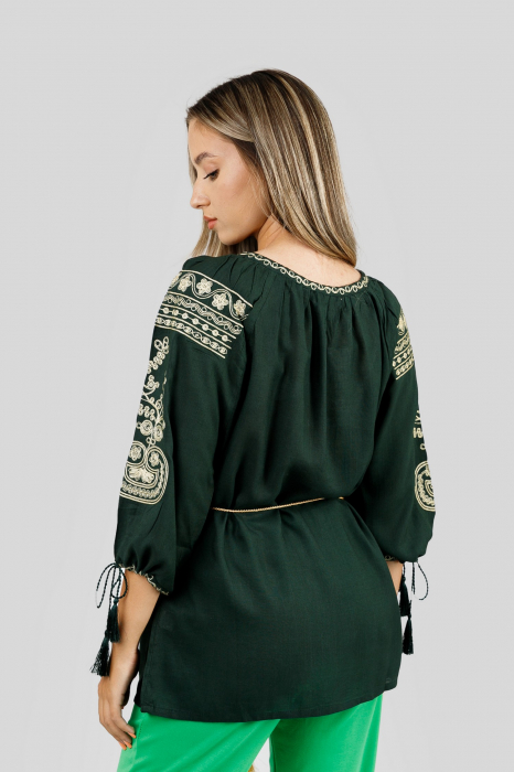 Bluza verde cu motiv floral auriu Irene 01 [3]