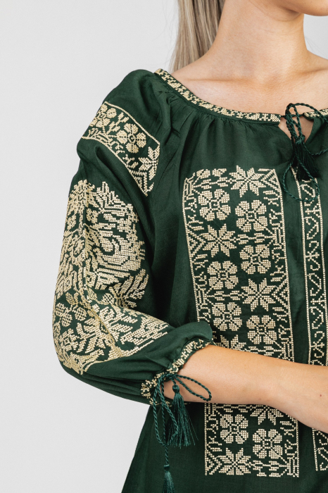 Bluza verde cu motiv floral auriu Naomi 01 [2]