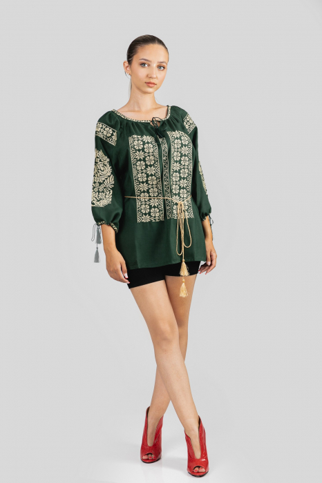 Bluza verde cu motiv floral auriu Naomi 01 [4]