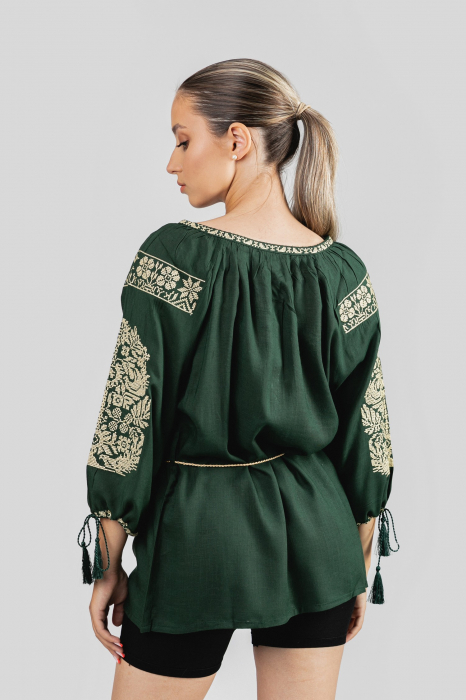 Bluza verde cu motiv floral auriu Naomi 01 [3]