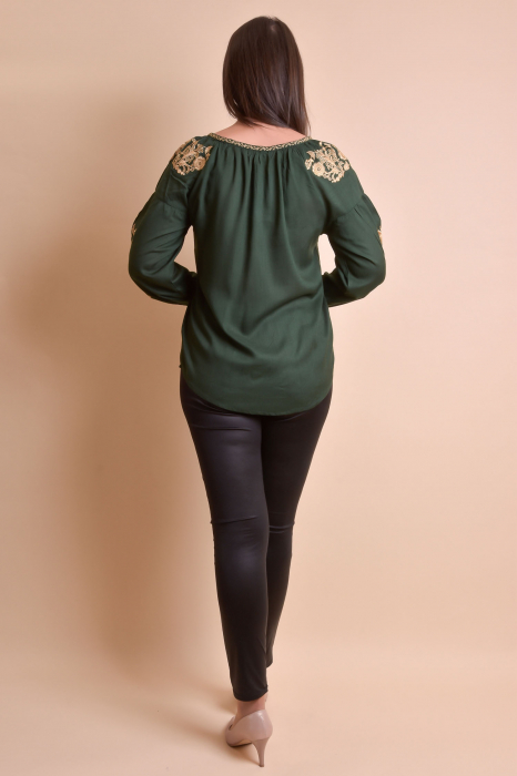 Bluza verde cu motiv floral auriu Iasmina 05 - maneca lunga [8]