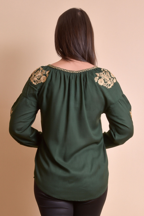 Bluza verde cu motiv floral auriu Iasmina 05 - maneca lunga [5]