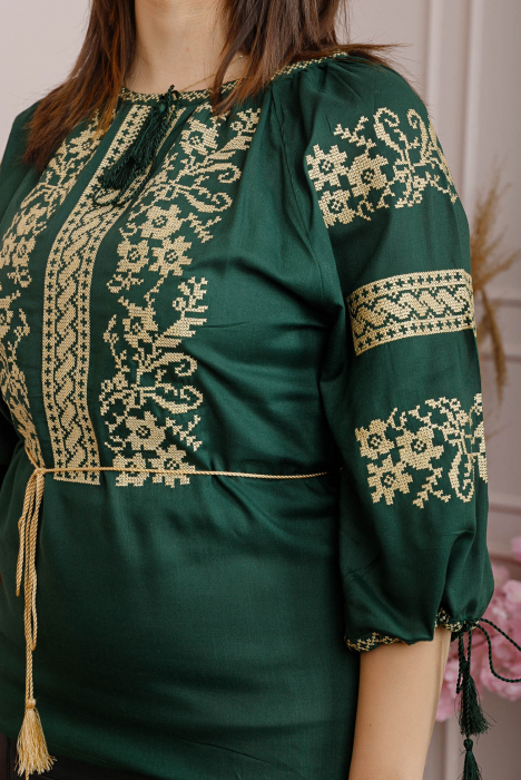 Bluza verde cu motiv floral auriu Sabina 01 [2]