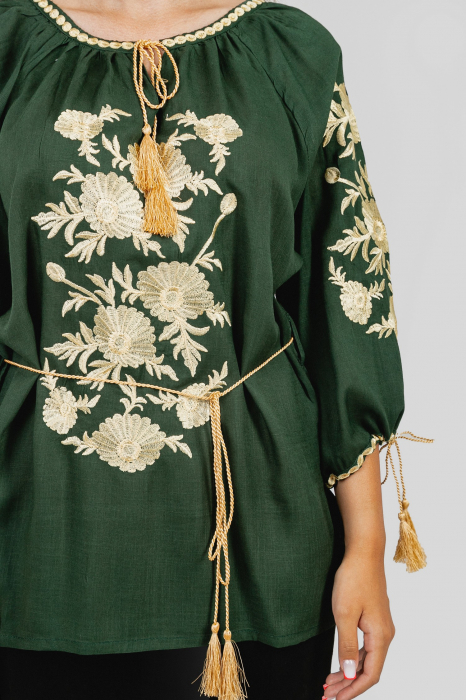 Bluza verde cu motiv floral auriu Taisia 02 [2]