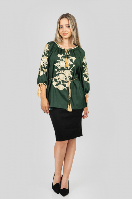 Bluza verde cu motiv floral auriu Taisia 02 [4]