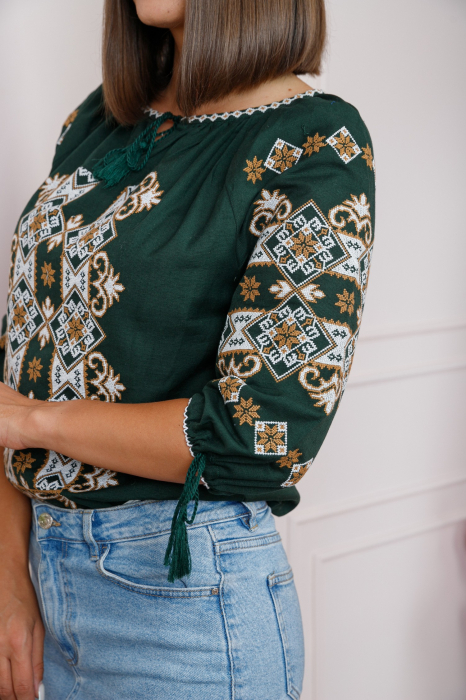Bluza verde cu motiv floral crem Codrina [2]